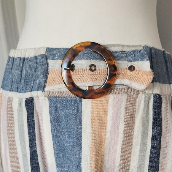 Marissa Olivia Linen Blend Maxi Long Skirt Striped Pockets MCM Vibe Sz M - Picture 5 of 14